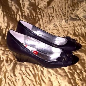 Etienne Aigner Black Leather Wedge Pumps